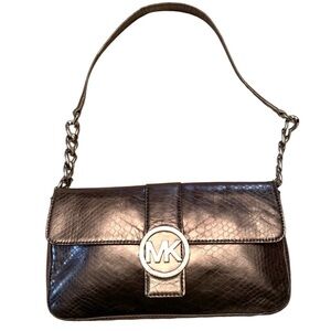 Michael Kors Silver Snake Skin Chain Purse Baguette Mini Shoulder Bag y2k